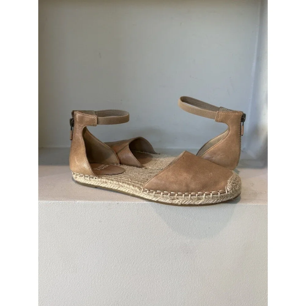 Eileen Fisher Women Tan Leather Espadrille Ankle Strap Flat Sandals Size 6.5
